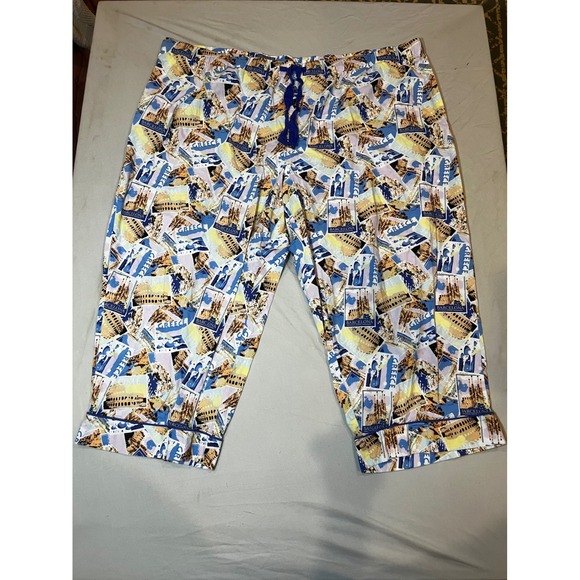 Joyspun 3X Capri Pajama Pants Travel Print Lounge Sleep Bottoms Plus Size - Picture 1 of 7